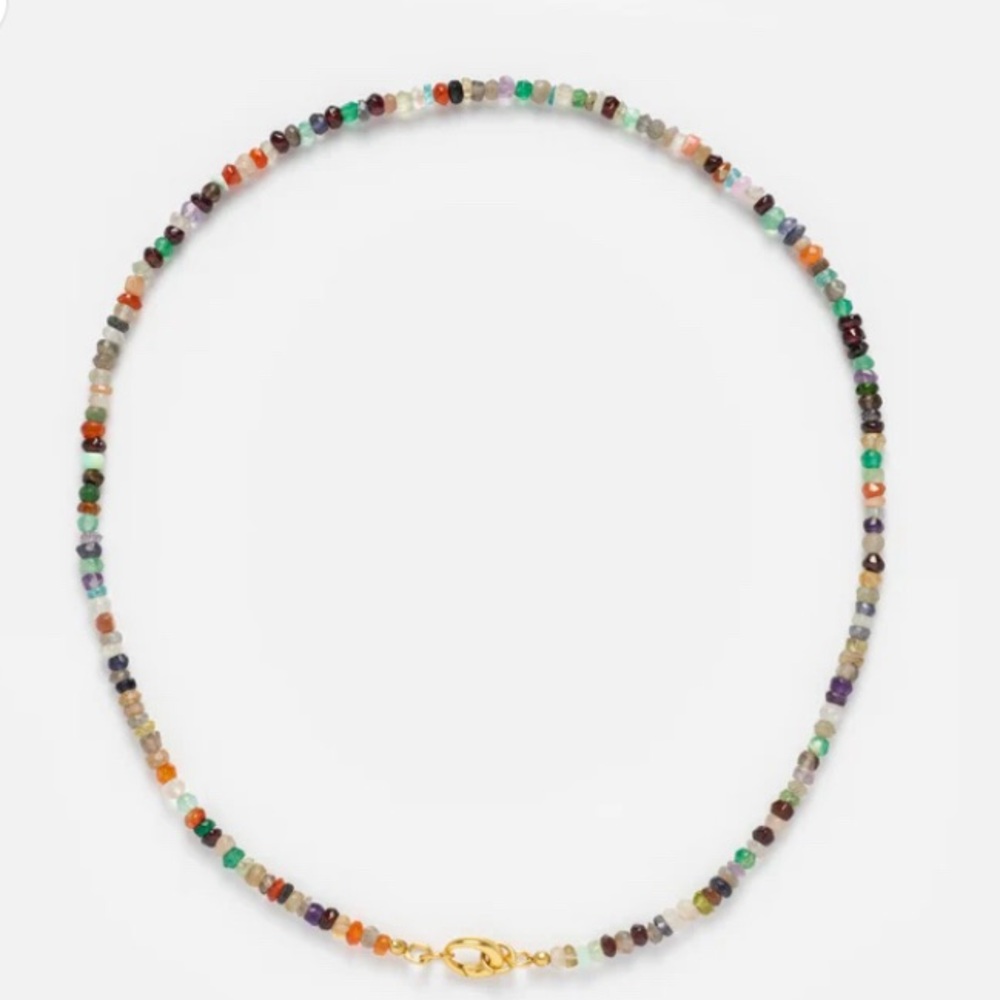 Local Eclectic Beaded Gemstone Charm Holder Necklace in Disco Gemstone 20”